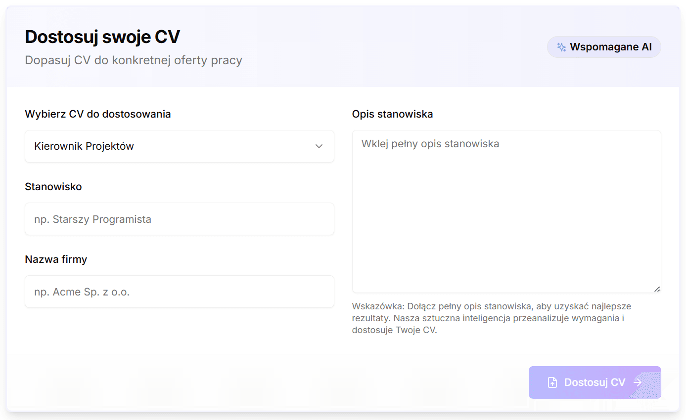 Formularz dopasowania CV