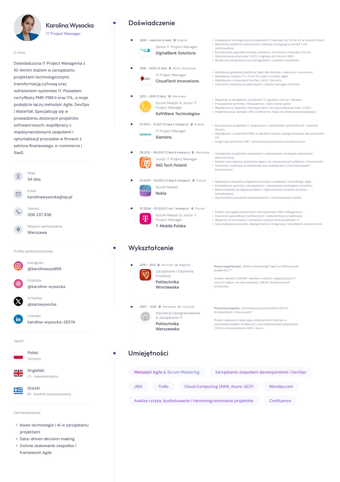 CV przykładowe - IT Project Manager